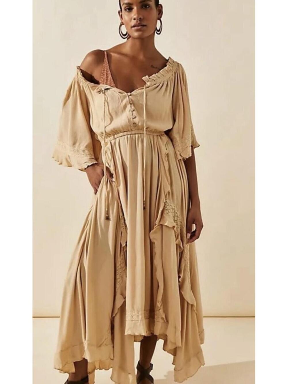NWT Free People Beach Bliss Bohemian Ivory Maxi Dress size M